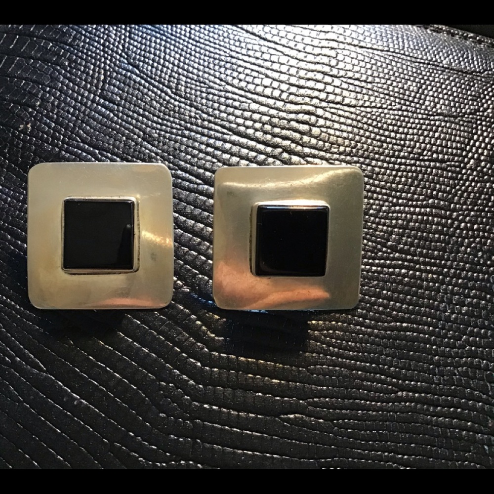 EARRINGS beautiful STERLING Silver & Black ONYX - Picture 2 of 3